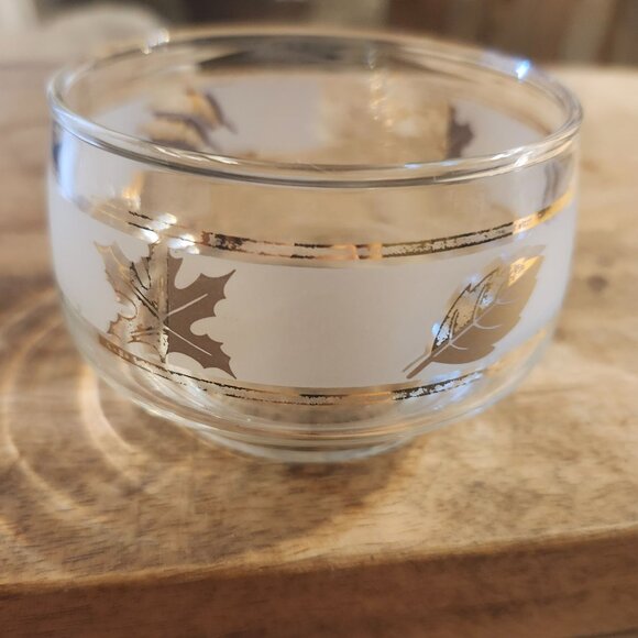 Vintage Libbey Golden Foliage Condiment Server 3 Bowl Metal Caddy MCM Party Set - Picture 7 of 11